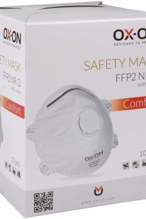 OX-ON Comfort FFP2 NR D – Vit skyddsmask med ventil, One size, för damm och partiklar (10 st/ask)