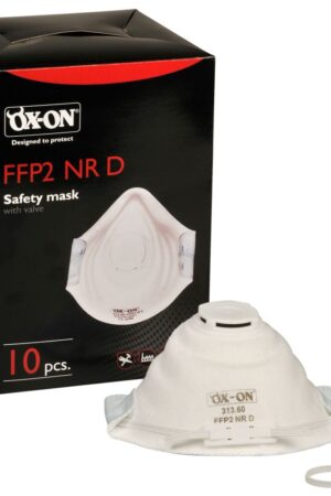 OX-ON Comfort FFP2 NR D – Vit skyddsmask med ventil, one size, damm/partiklar (10 st/ask)