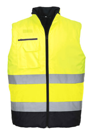 S267 - Hi-Vis Vändbar Bodywarmer Gul/Marinblå