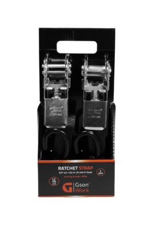 Ratchet Strap Black Color 0,5T 4,5 + 0,5 m, 25 mm S-Hook 2 pcs